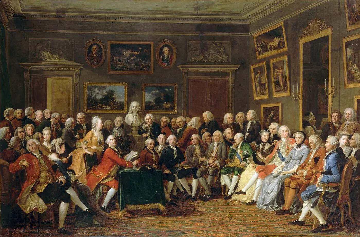 In the Salon of Madame Geoffrin in 1755 (1812) by Anicet Charles Gabriel Lemonnier — original painting reproduced as a hand-painted oil on canvas