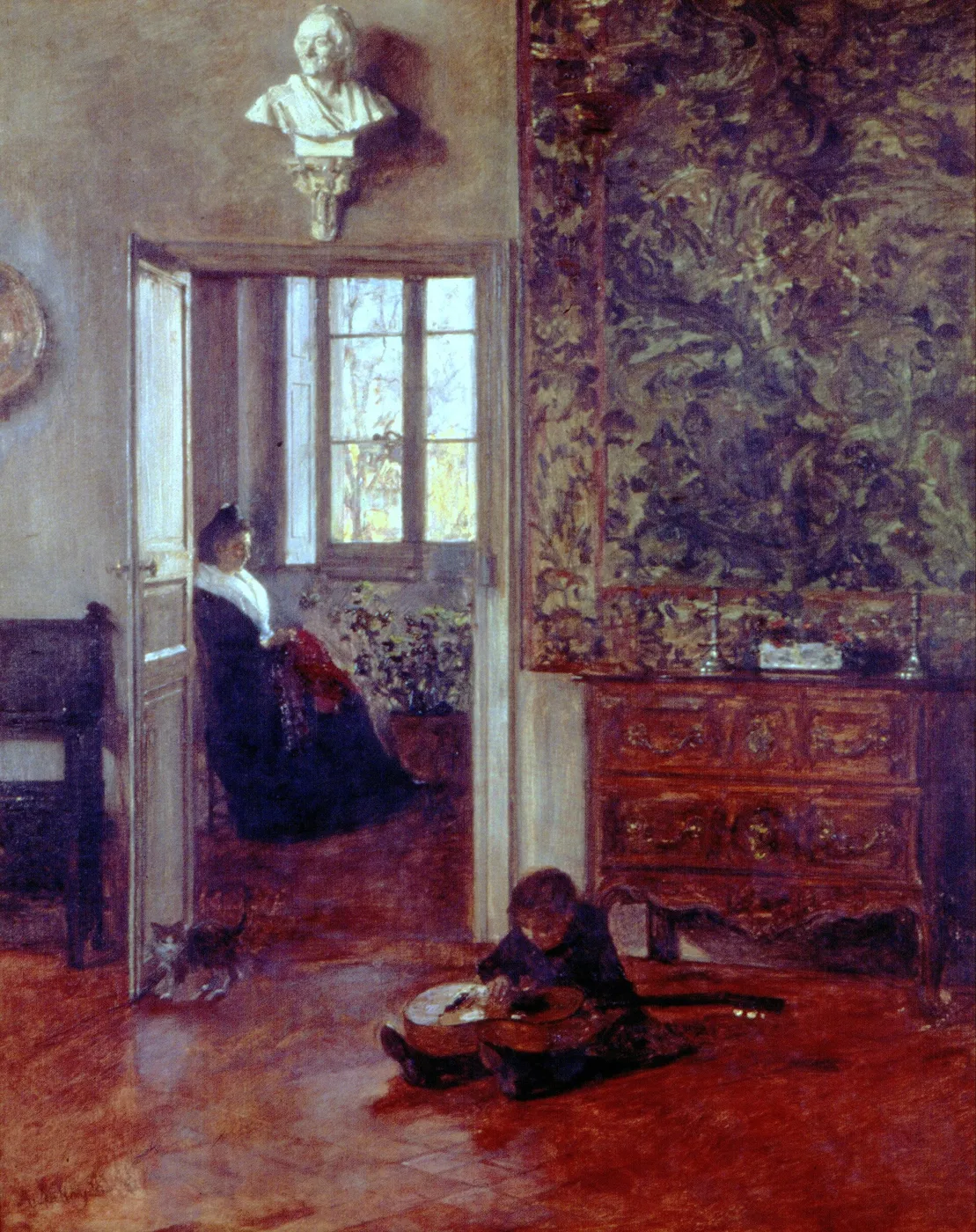 Interior (1850) by Alexis Marie Lahaye — original painting reproduced as a hand-painted oil on canvas