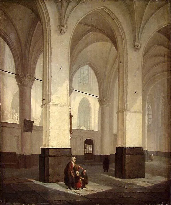 Interior of a Gothic Church (1840) by Bernardus van de Laar — original painting reproduced as a hand-painted oil on canvas
