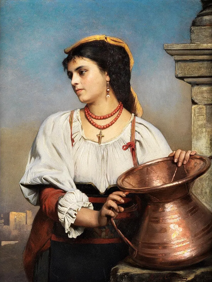 Italian beauty (1870) by Angelo Graf von Courten — original painting reproduced as a hand-painted oil on canvas