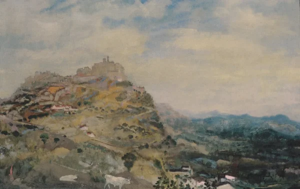Italian Hill Town (1925) by Arthur Bowen Davies — original painting reproduced as a hand-painted oil on canvas