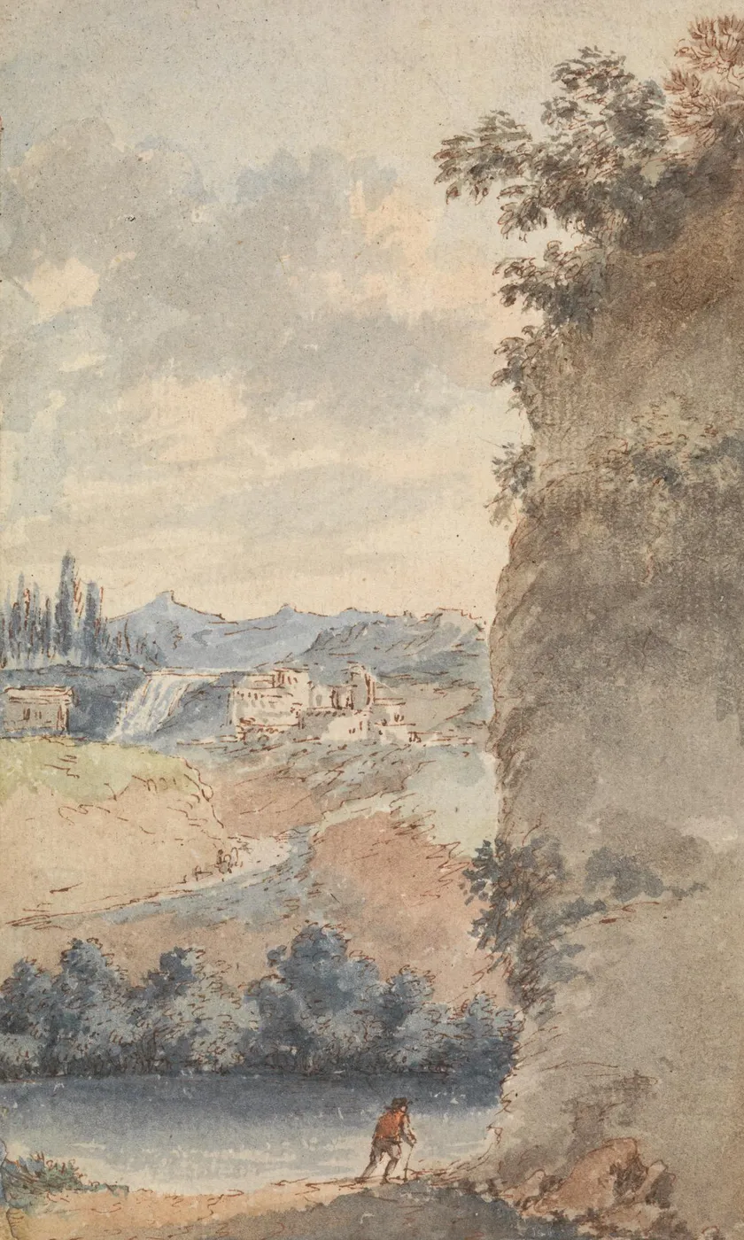 Italian Landscape by François Vivares — original watercolour reproduced as a hand-painted oil on canvas