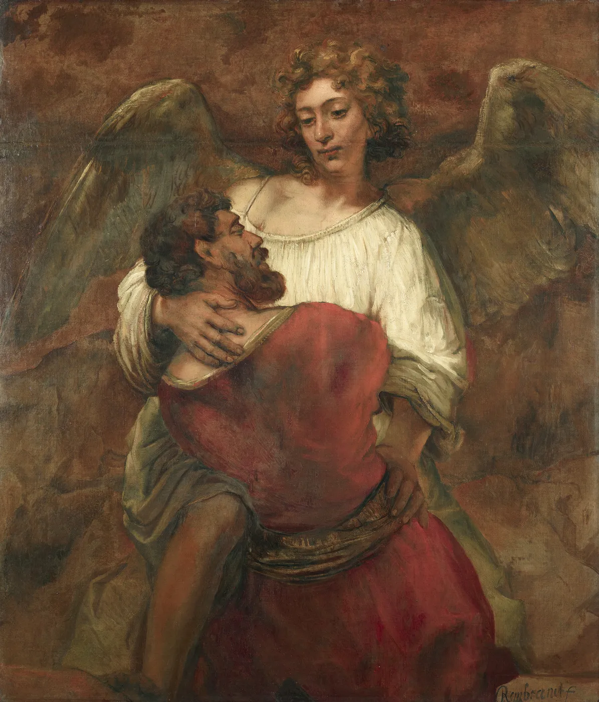 Jacob wrestling with the angel (1650) by Rembrandt — original painting reproduced as a hand-painted oil on canvas
