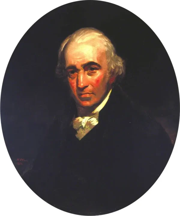 James Watt (1736–1819) (copy after William Beechey) (1856) by Abraham Wivell — original painting reproduced as a hand-painted oil on canvas