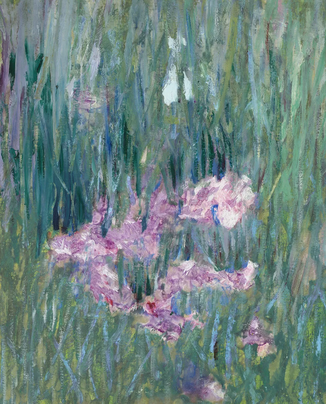 Japanese Irises by Alfred Quinton Collins — original painting reproduced as a hand-painted oil on canvas