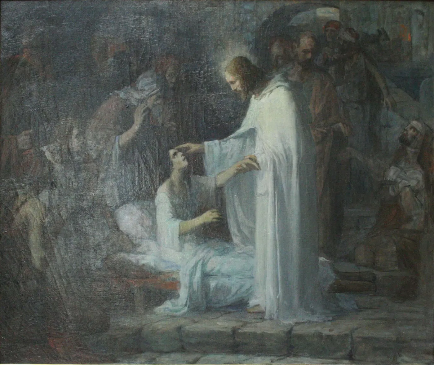 Jésus guérissant les malades (1901) by Ernest Azéma — original painting reproduced as a hand-painted oil on canvas
