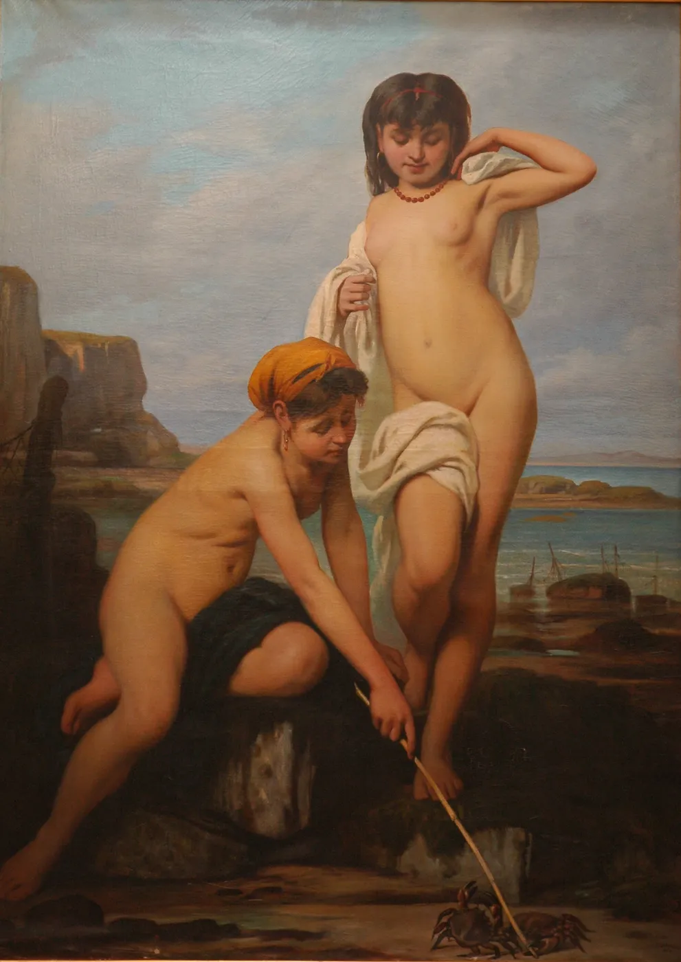 Jeunes filles au bord de la mer (1870) by Charles Camille Chazal — original painting reproduced as a hand-painted oil on canvas