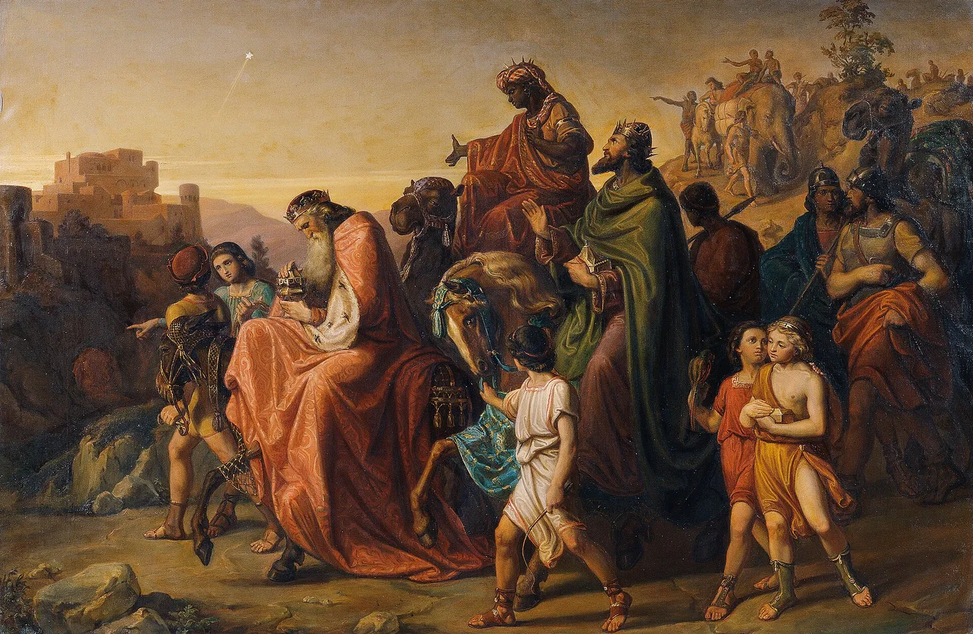 Journey of the Magi with their Retinue (1852) by August von Wörndle — original painting reproduced as a hand-painted oil on canvas