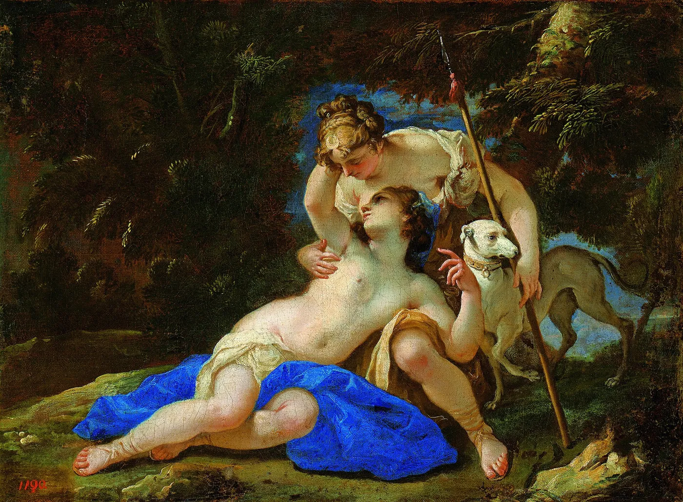 Jove under the guise of Diana and Callisto (1670) by Federico Cervelli — original painting reproduced as a hand-painted oil on canvas