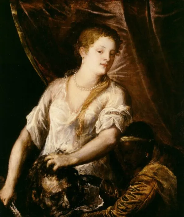 Judith with the Head of Holofernes (1570) by Titian — original painting reproduced as a hand-painted oil on canvas