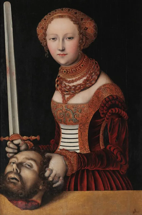 Judith with the Head of Holophernes (1550) by Lucas Cranach the Elder — original painting reproduced as a hand-painted oil on canvas