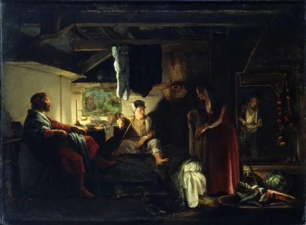 Jupiter and Mercury at Philemon and Baucis (1609) by Adam Elsheimer — original painting reproduced as a hand-painted oil on canvas