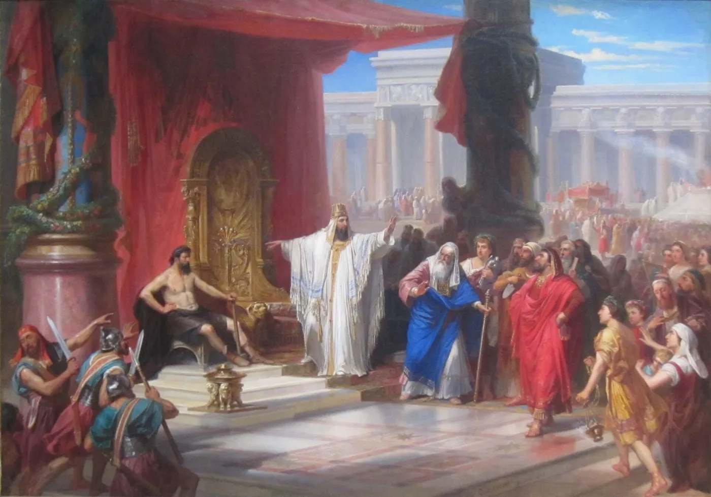 King Solomon and the Iron Worker (1863) by Christian Schussele — original painting reproduced as a hand-painted oil on canvas