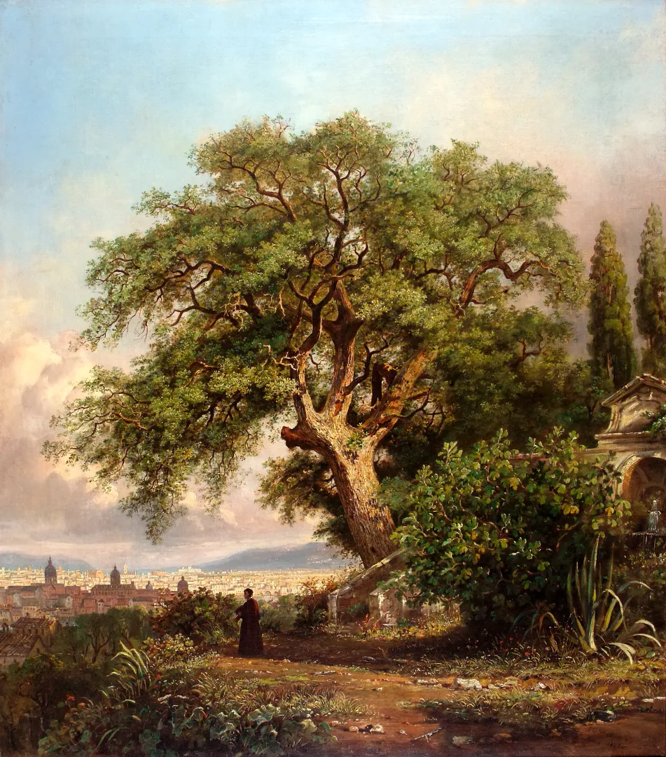 La quercia del Tasso (1843) by Arthur John Strutt — original painting reproduced as a hand-painted oil on canvas