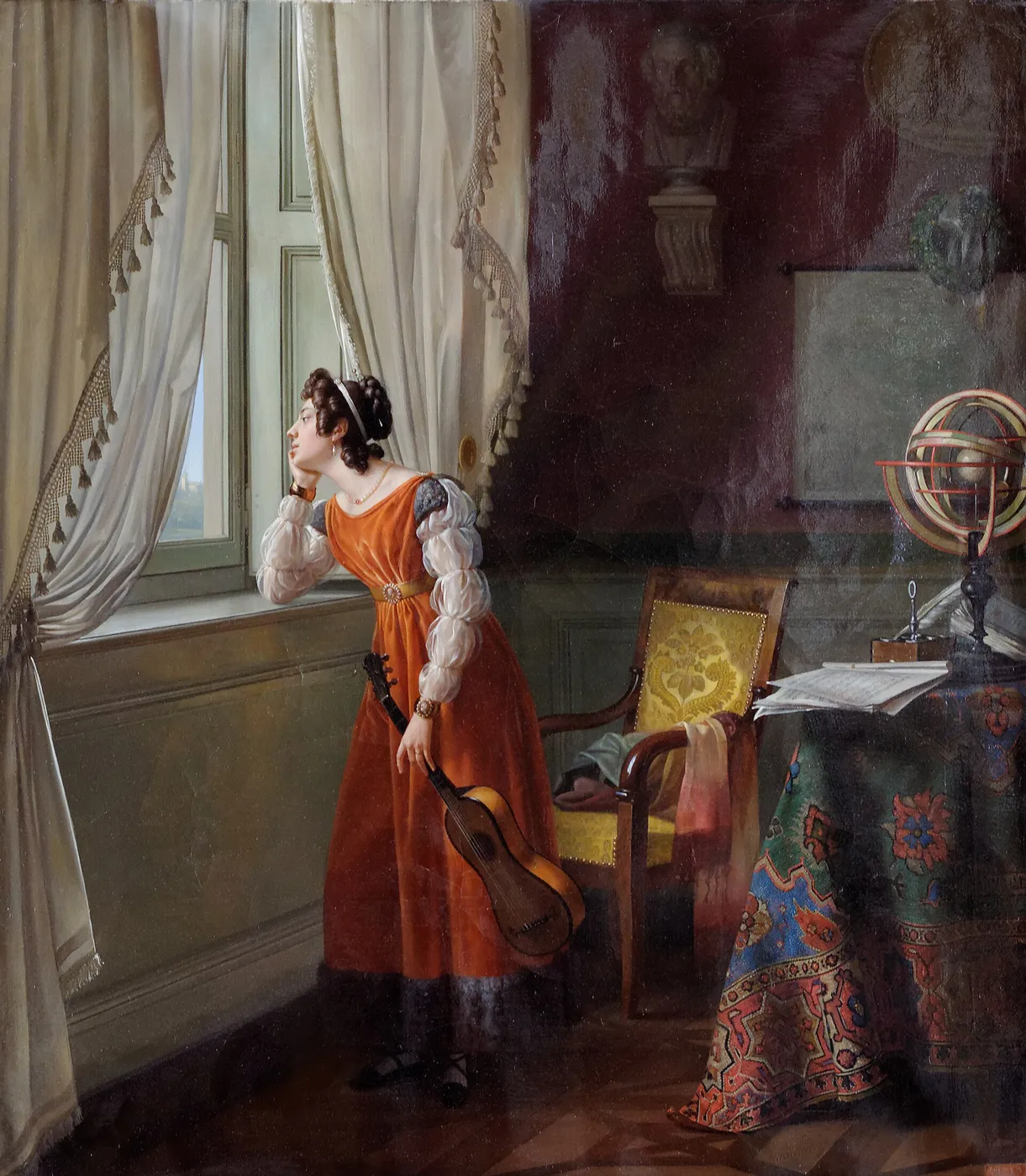 La Rêverie (1827) by Edma Trimolet — original painting reproduced as a hand-painted oil on canvas