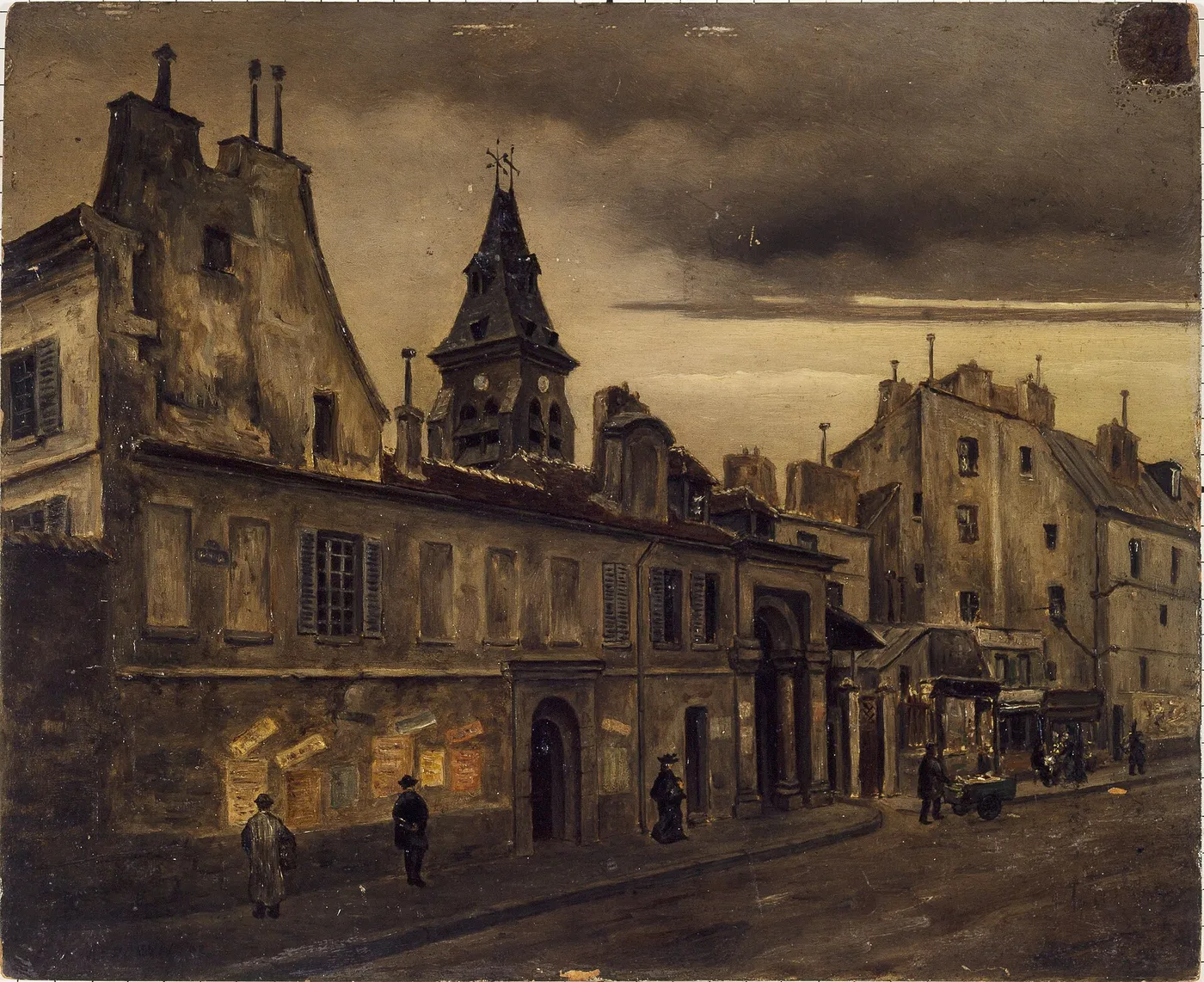 La rue Daubenton vers 1902 (1902) by Eugène de Ménorval — original painting reproduced as a hand-painted oil on canvas