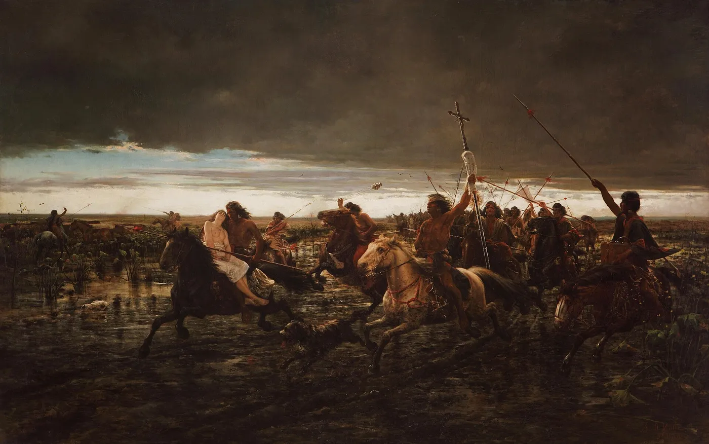 La vuelta del malón (1892) by Ángel della Valle — original painting reproduced as a hand-painted oil on canvas