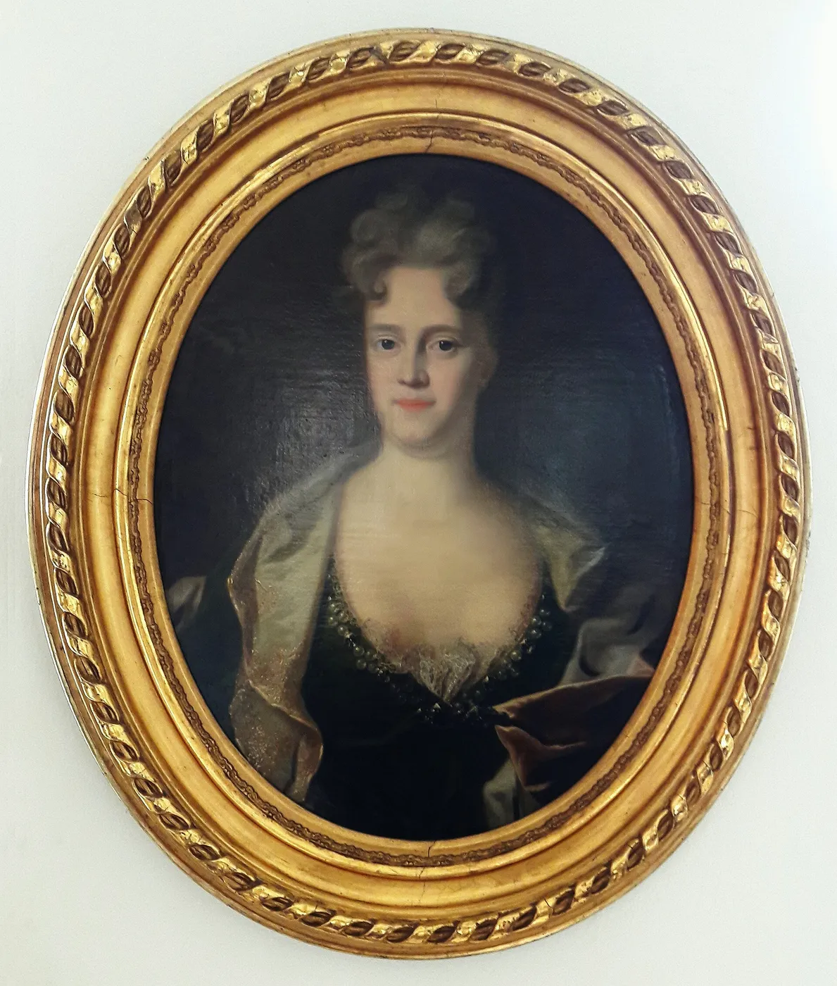 Lady with a large decolletage (1710) by Ádám Mányoki — original painting reproduced as a hand-painted oil on canvas