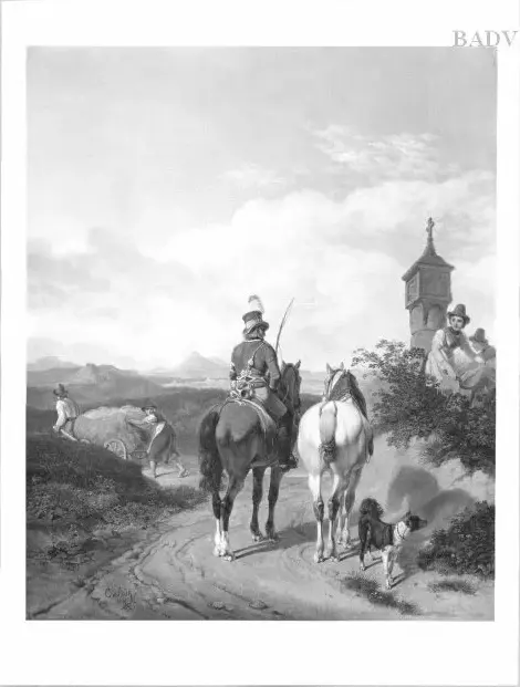 landcape meeting with the postman (1822) by Carl Wilhelm von Heideck — original painting reproduced as a hand-painted oil on canvas