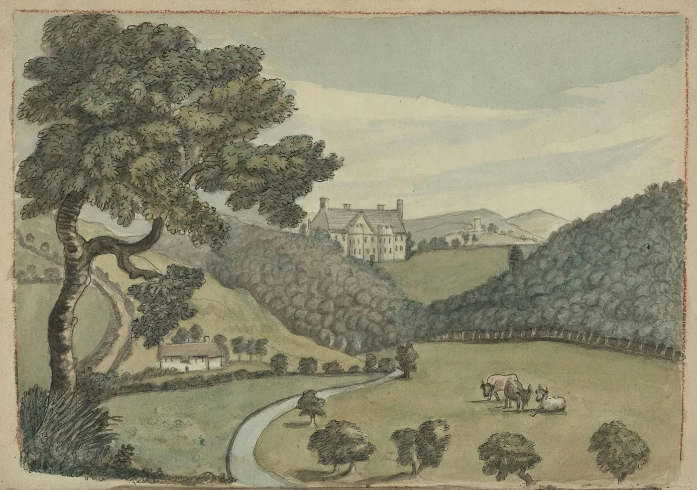 Landough Castle from the North (1789) by Charles Byrne — original watercolour reproduced as a hand-painted oil on canvas