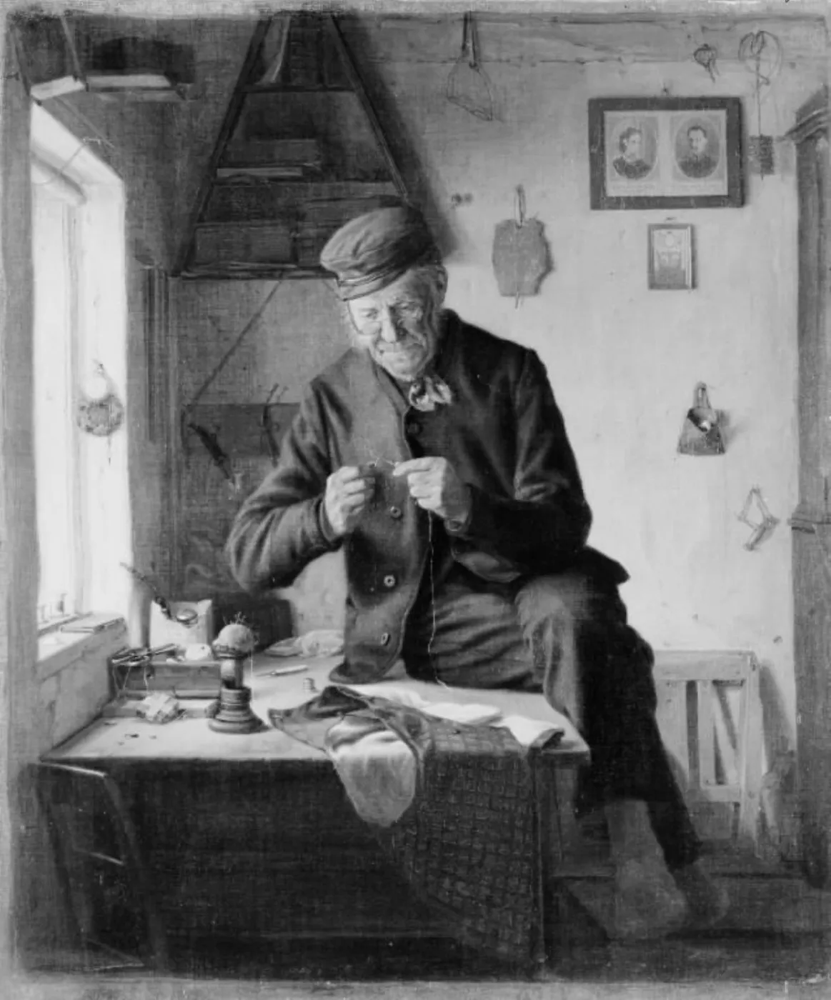 Landsbyskrædderen (1865) by Christian Thørrestrup — original painting reproduced as a hand-painted oil on canvas