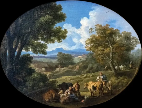 Landscape (1741) by Andrea Locatelli — original painting reproduced as a hand-painted oil on canvas
