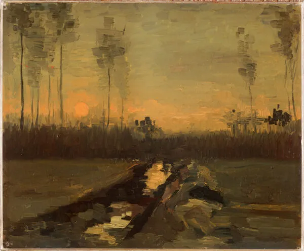 Landscape at Dusk (1885) by Vincent van Gogh — original painting reproduced as a hand-painted oil on canvas