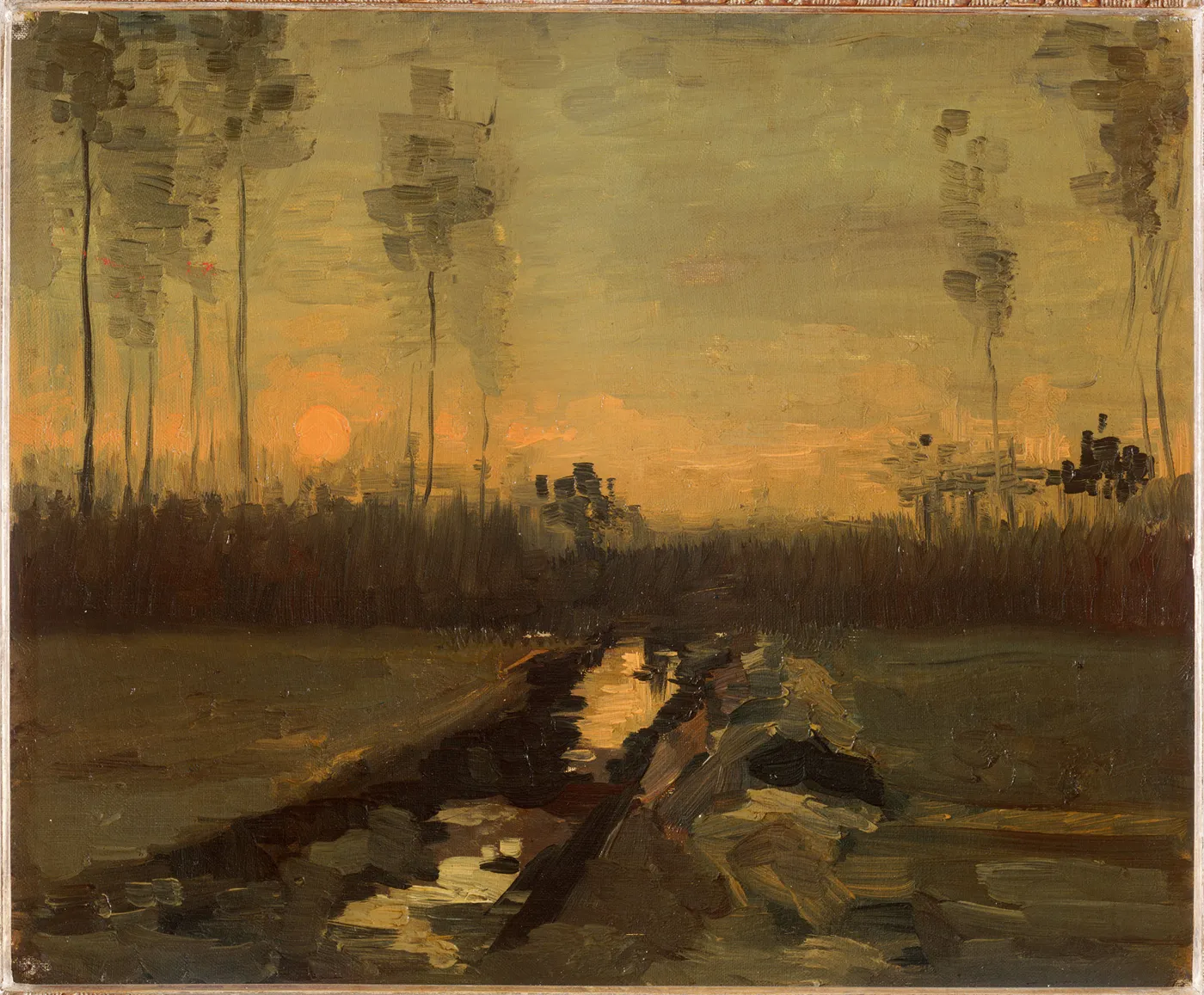 Landscape at Dusk (1885) by Vincent van Gogh — original painting reproduced as a hand-painted oil on canvas