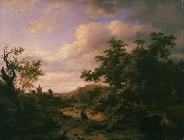 Landscape with a Castle Road (1841) by François Roffiaen — original painting reproduced as a hand-painted oil on canvas