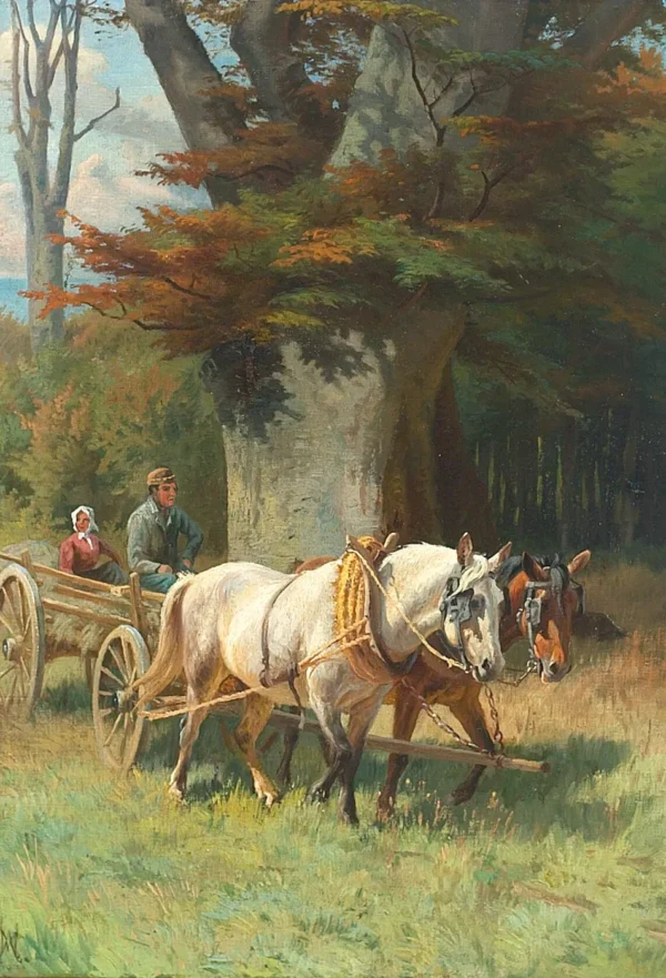 Landscape with a horse cart. (1881) by Adolf Mackeprang — original painting reproduced as a hand-painted oil on canvas