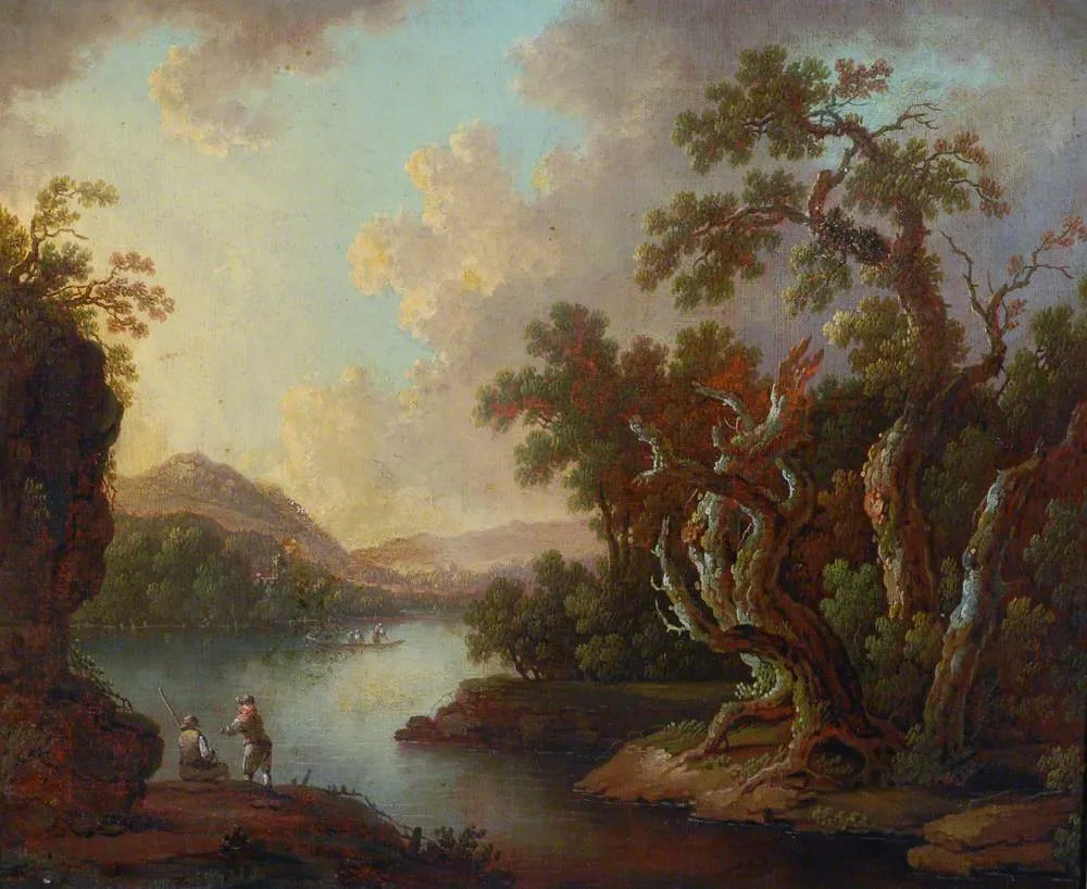 Landscape with a Lake among Hills by Claes van Beresteyn — original painting reproduced as a hand-painted oil on canvas