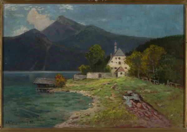 Landscape with a lake in the mountains (1920) by Carl Ernst Morgenstern — original painting reproduced as a hand-painted oil on canvas