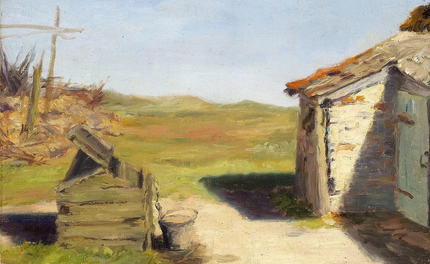 Landscape with a well. Skagen. (1886) by Anna Petersen — original painting reproduced as a hand-painted oil on canvas