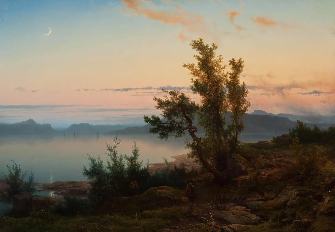 Landscape with Crescent Moon by Cornelis Lieste — original painting reproduced as a hand-painted oil on canvas