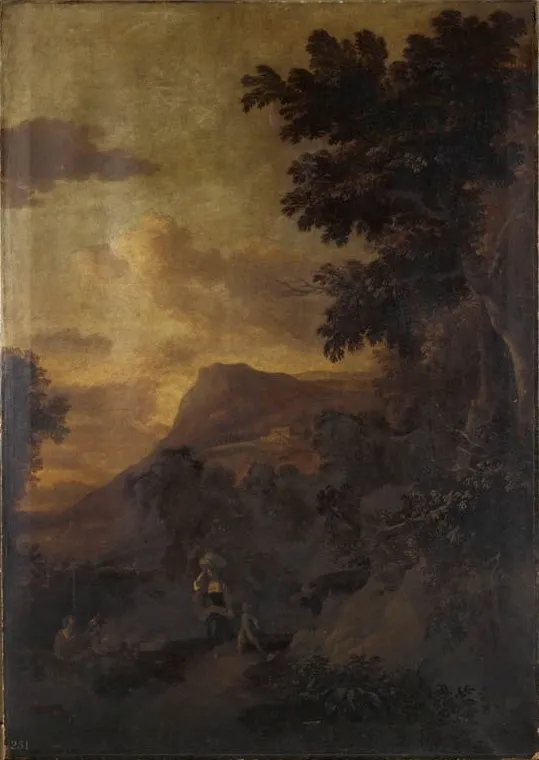 Landscape with Figures (1680) by Adriaen de Hennin — original painting reproduced as a hand-painted oil on canvas
