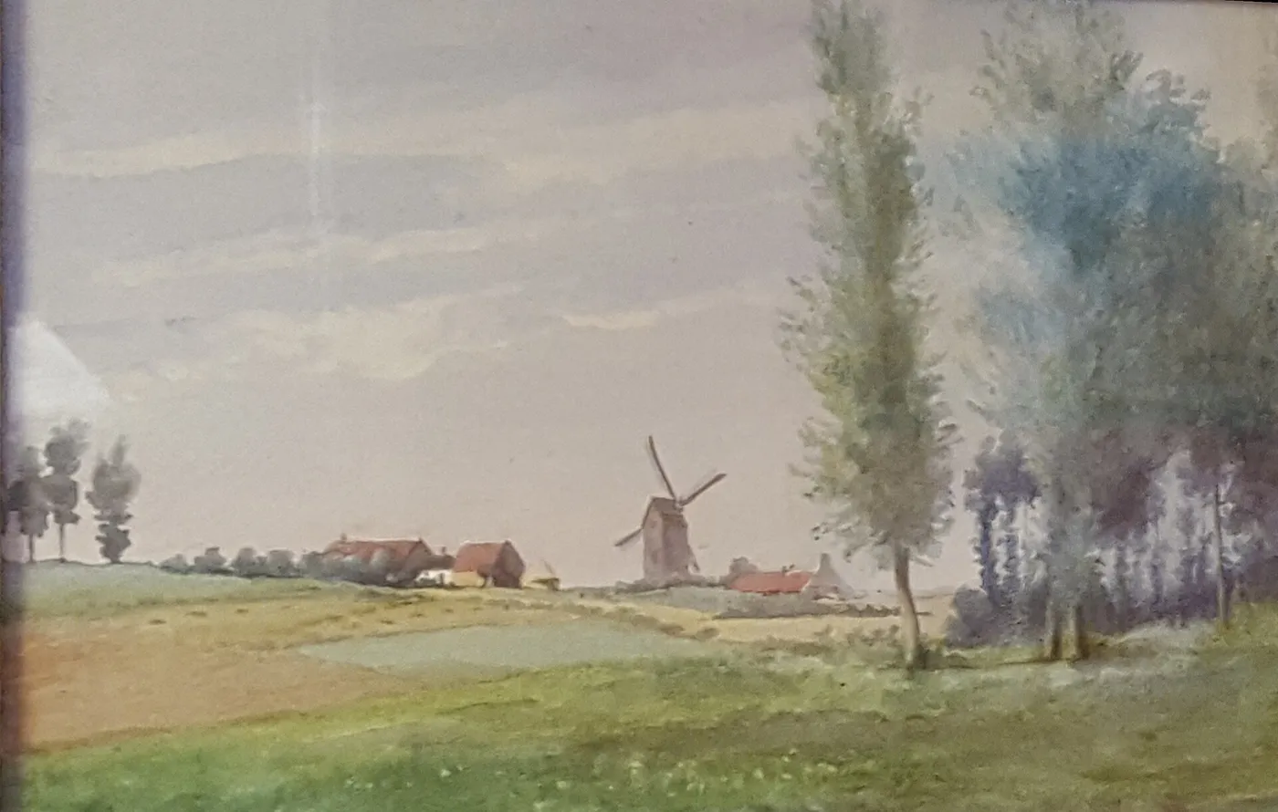 Landscape with mill (1900) by Camille Renard — original painting reproduced as a hand-painted oil on canvas
