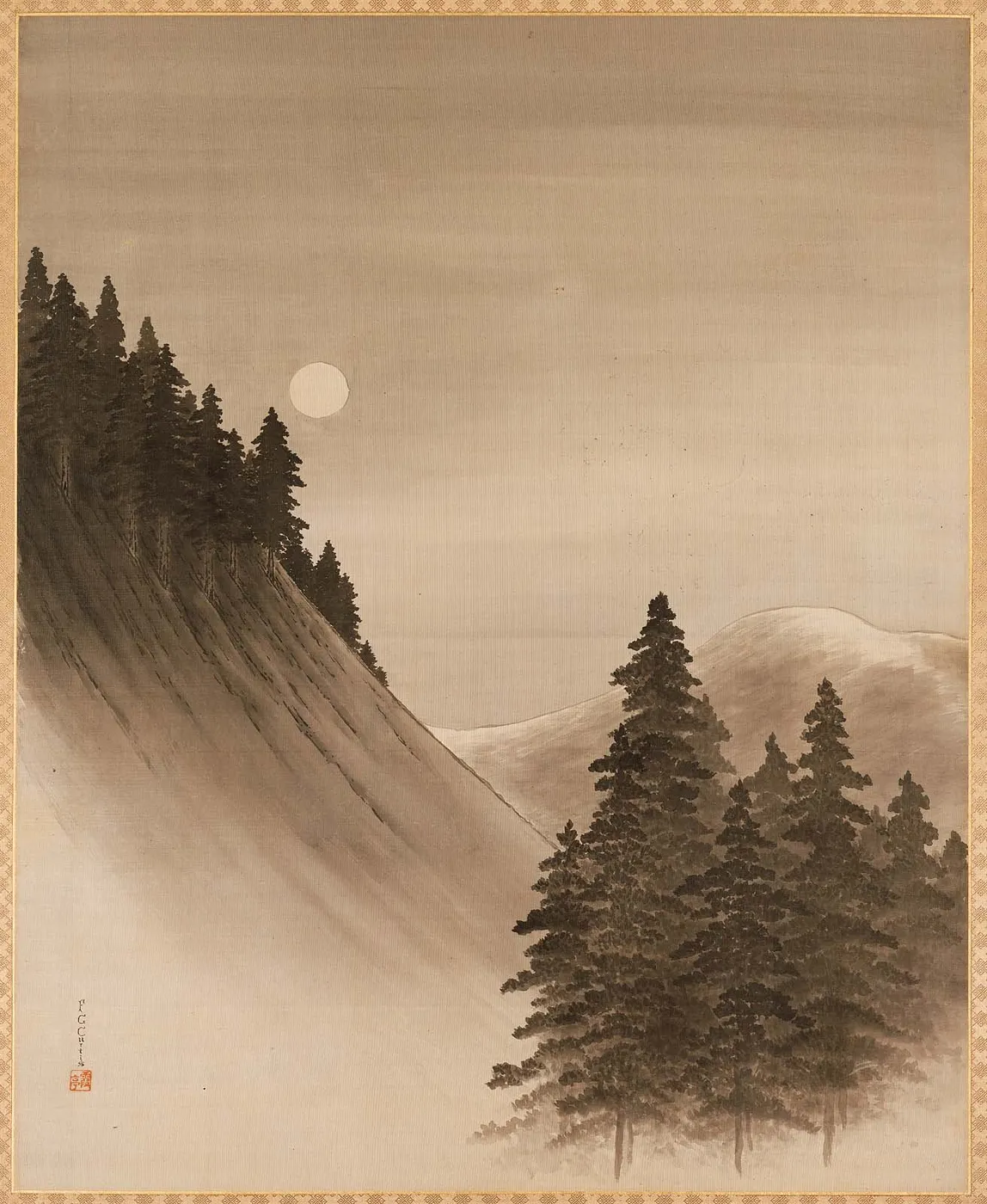 Landscape with Pines and Moon by Francis Gardner Curtis — original painting reproduced as a hand-painted oil on canvas
