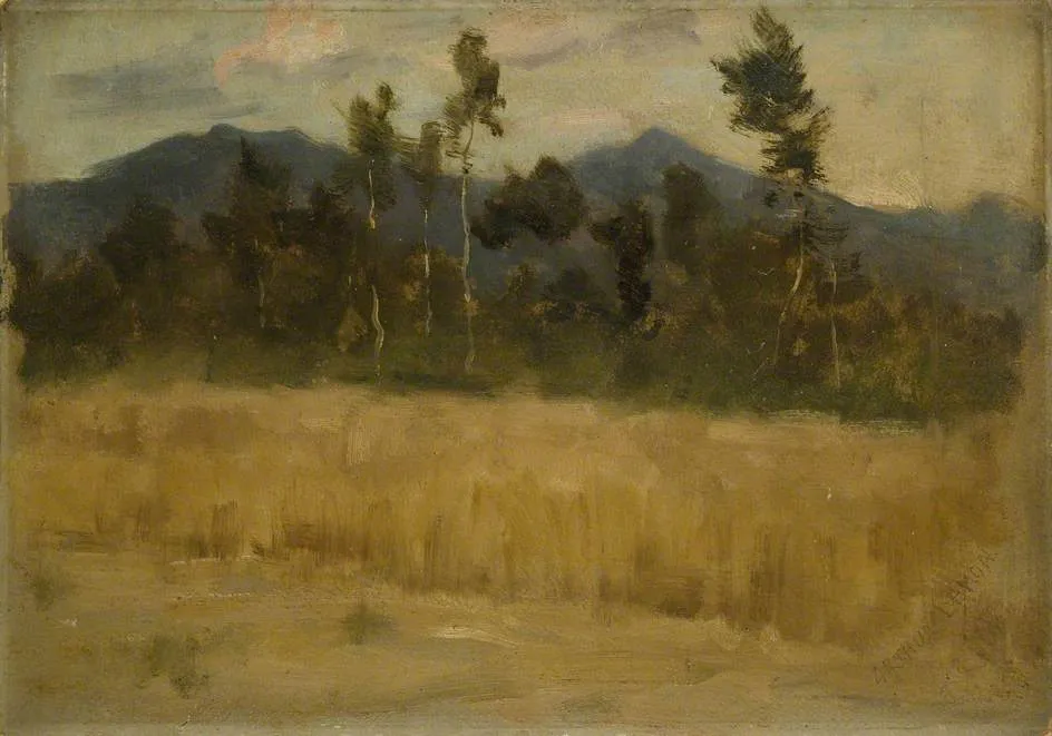 Landscape with Silver Birch and distant Mountains by Arthur Lemon — original painting reproduced as a hand-painted oil on canvas