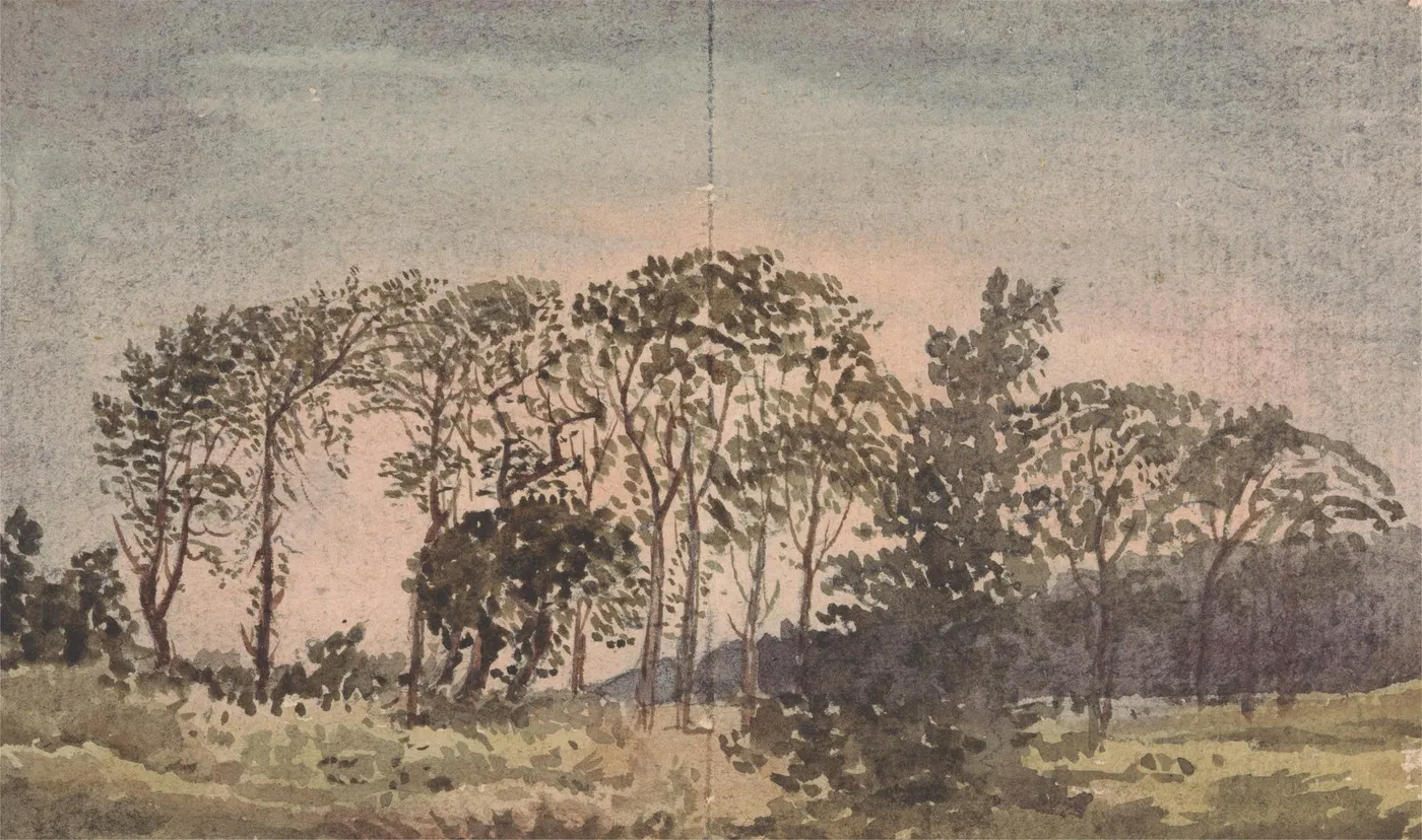Landscape with trees by David Charles Read — original watercolour reproduced as a hand-painted oil on canvas