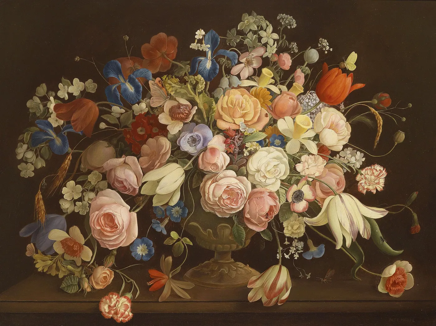 Large decorative Flower Still-life (1897) by Anton Müller — original painting reproduced as a hand-painted oil on canvas