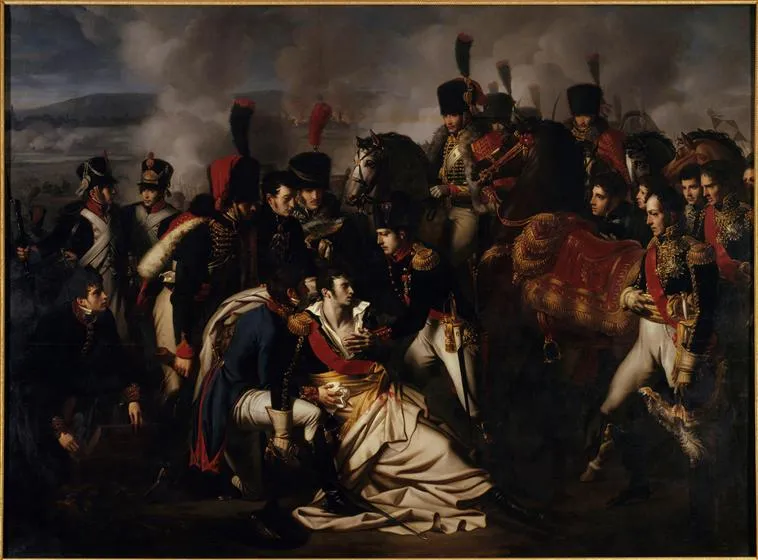 Last moments of Marshal Lannes at the Battle of Essling, 22 May 1809 (1810) by Albert Paul Bourgeois — original painting reproduced as a hand-painted oil on canvas