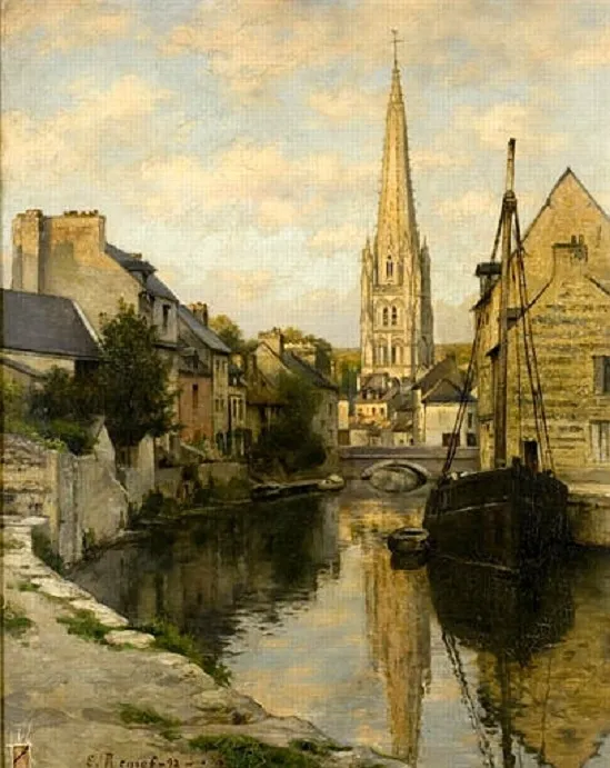 Le canal d’Harfleur by Émile Renouf — original painting reproduced as a hand-painted oil on canvas