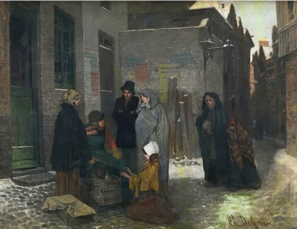 Le moulin à café en Scène d’hiver (1800) by Charles de Groux — original painting reproduced as a hand-painted oil on canvas
