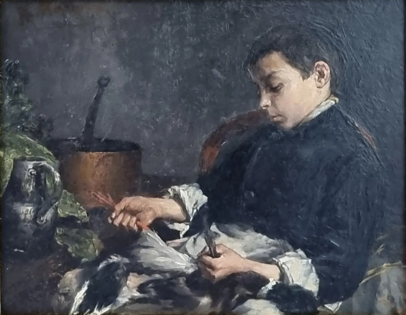 Le petit cuisinier (1874) by Édouard Hippolyte Margottet — original painting reproduced as a hand-painted oil on canvas