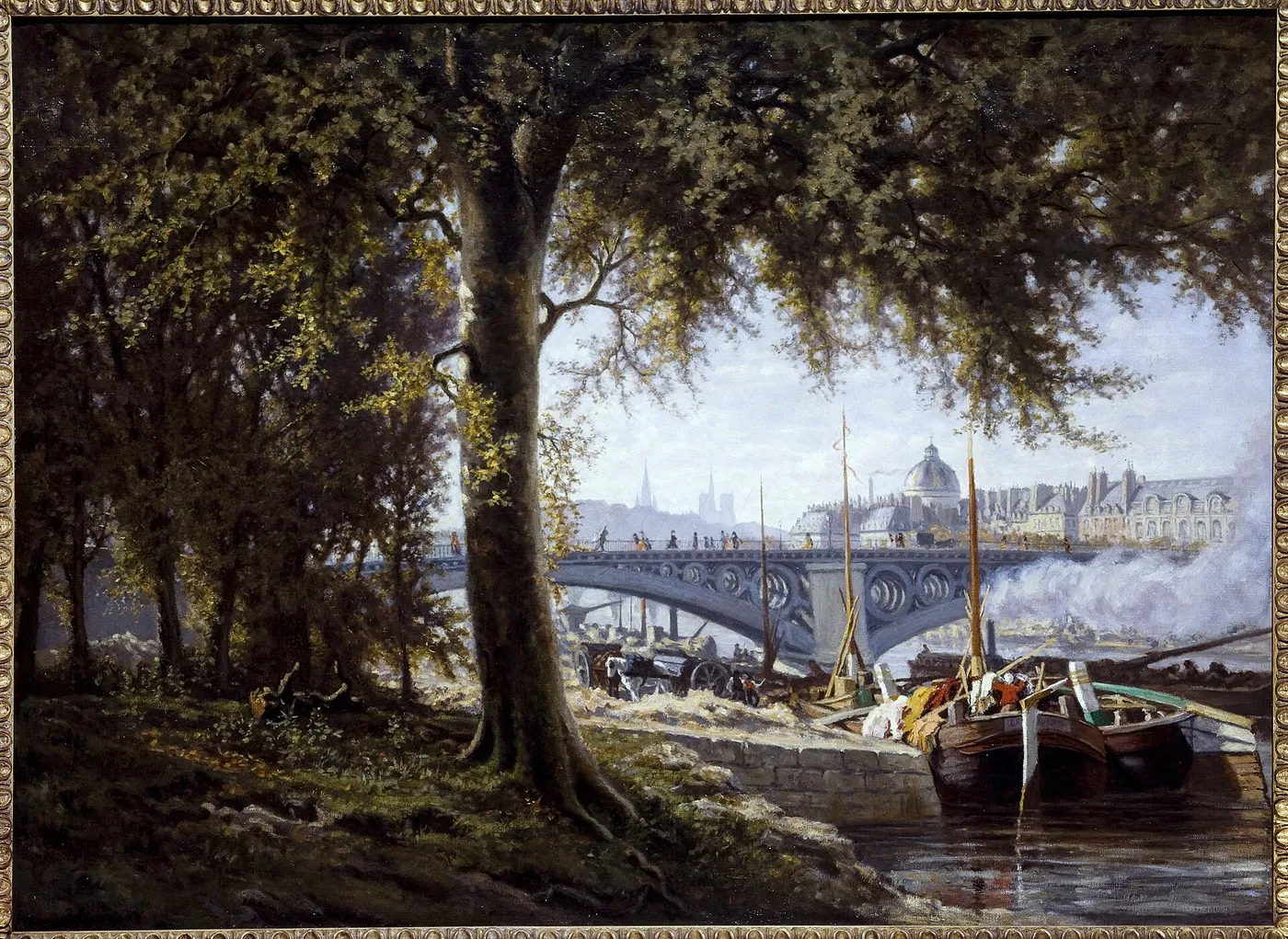 Le Pont des Saints-Pères vers 1860 (1860) by Alfred Delauney — original painting reproduced as a hand-painted oil on canvas