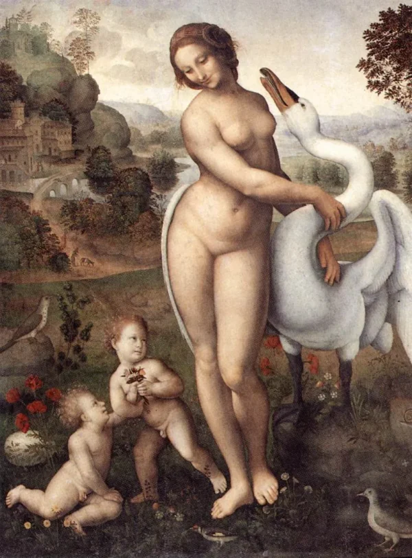 Leda and the Swan (1510) by Cesare da Sesto — original painting reproduced as a hand-painted oil on canvas