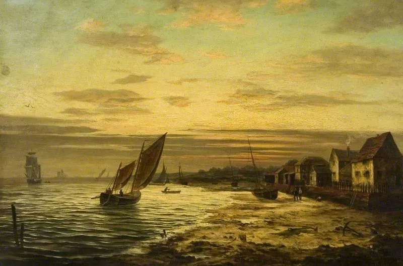 Leigh, Essex (1878) by Charles Fisher — original painting reproduced as a hand-painted oil on canvas