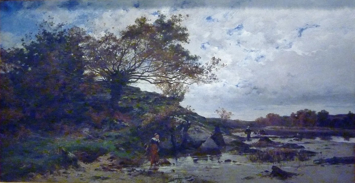 Les Bords de l’Aven (Finistère) (1878) by Émile Charles Dameron — original painting reproduced as a hand-painted oil on canvas