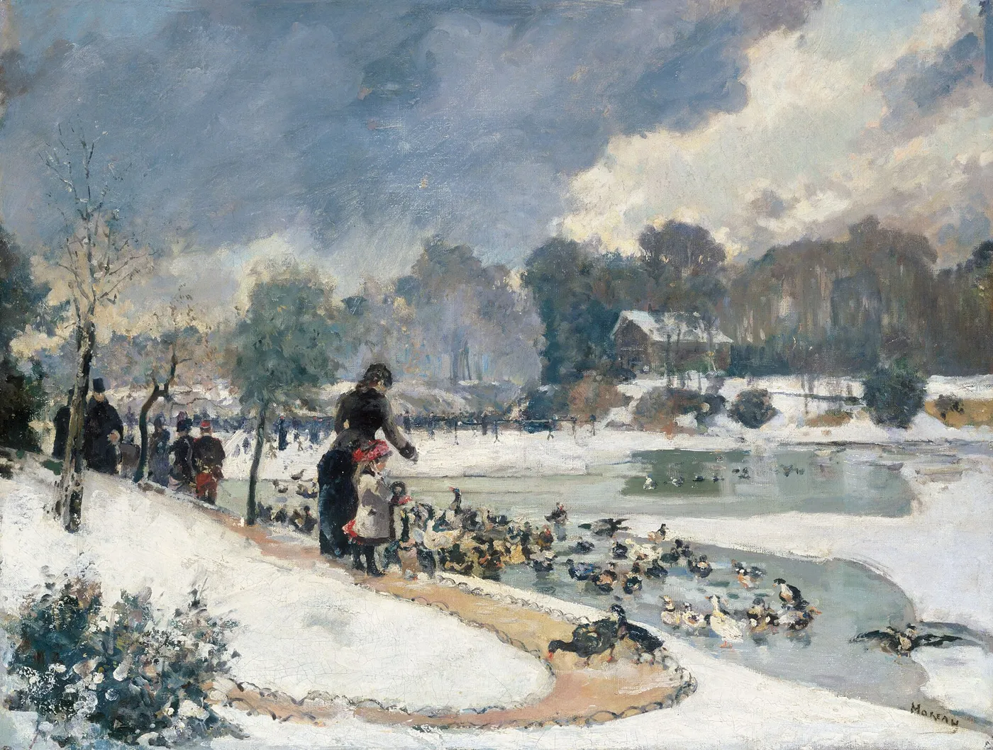Les canards du Bois de Boulogne - décembre 1879 (1879) by Emile Antoine Guillier — original painting reproduced as a hand-painted oil on canvas