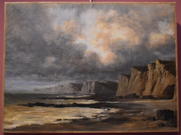 Les falaises (1838) by Adrien Dauzats — original painting reproduced as a hand-painted oil on canvas